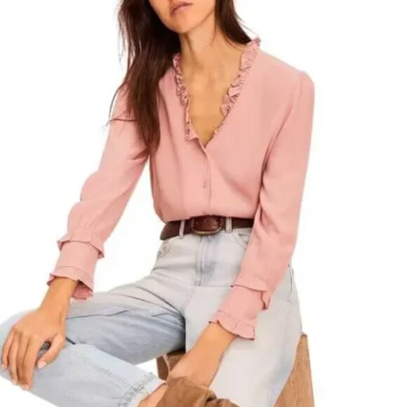 ba&sh Ruffle Trim Unity Blouse Top In Pink | Size 2/M - Picture 9 of 16